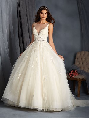 Wedding Dress - ALFRED ANGELO BRIDAL 2016 Collection - 2565 - Net Ball Gown with Sheer Yoke and Crystal Beaded Trim | AlfredAngelo Bridal Gown