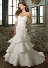 Bridal Dress: Angelina Faccenda: 1212 - SILK SHANTUNG REMOVABLE FLOWERS & BOW  Available in three lengths: 55