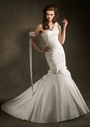 Wedding Dress - Angelina Faccenda: 1233 - SILKY SHANTUNG W/REMOVABLE FLOWERS | AngelinaFaccenda Bridal Gown