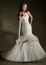 Bridal Dress: Angelina Faccenda: 1236 - SILK SHANTUNG AND TULLE W/REMOVABLE FLOWERS  Removable flowers. Colors Available: Natural. Sizes Available: 2-28. 
