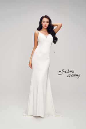 Special Occasion Dress - Jadore Collection - Illusion Neckline Satin Back Crepe Dress J17013 | Jadore Prom Gown