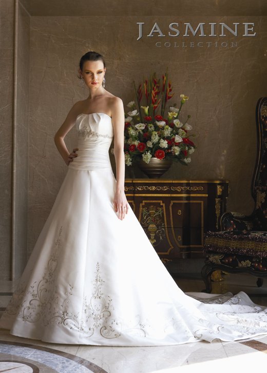 Bridal Dress: COLLECTION BRIDAL - F259  Catalogue Color :		IVORY (IV)	Fabric-top layer :		ITALIAN SATIN	Accessory :		N/A	Skirt Length :		Tiffany Train 75