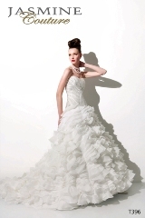 Bridal Dress: COLLECTION COUTURE - T396  Catalogue Color:		IVORY (IV)	Fabric-top layer:		SATIN FACED ORGANZA	Accessory:		N/A	Skirt Length:		Tiffany train	Size Range: 		4-28 