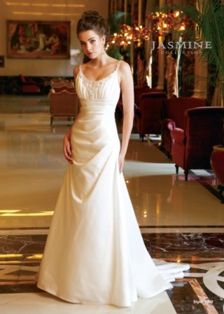 Bridal Dress: COLLECTION BRIDAL - F308  Catalogue Color:		IVORY (IV)	Fabric-top layer:		ITALIAN SATIN	Accessory:		N/A	Skirt Length:		Chapel Train	Size Range: 		4-28 