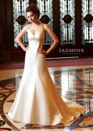 Bridal Dress: COLLECTION BRIDAL - F316  Catalogue Color:		IVORY (IV)	Fabric-top layer:		ITALIAN SATIN	Accessory:		N/A	Skirt Length:		Tiffany Train	Size Range: 		4-28 