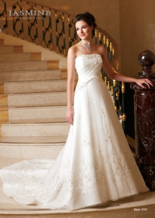 Bridal Dress: COLLECTION BRIDAL - F317  Catalogue Color:		IVORY (IV)	Fabric-top layer:		SHEER NET	Accessory:		N/A	Skirt Length:		Tiffany Train	Size Range: 		4-28 