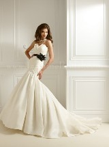 Bridal Dress: COLLECTION BRIDAL FALL 2011 - F462  Catalogue Color:  	IVORY (IV)-BLACK (BK)Fabric-top: 	TAFFETAAccessory: 	Flower waistbandSkirt Length: 	Chapel trainSize Range: 	4-28Contrast Color : Black, Ivory, White 