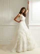 Bridal Dress: COLLECTION BRIDAL FALL 2011 - F463  Catalogue Color:  	IVORY (IV)Fabric-top: 	DOUBLE FACED ORGANZA, TULLE, ITALIAN SATIN and TAFFETAAccessory: 	Flower sashSkirt Length: 	Court trainSize Range: 	4-28 