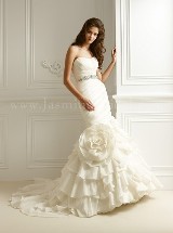 Bridal Dress: COLLECTION BRIDAL FALL 2011 - F469  Catalogue Color:  	IVORY (IV)Fabric-top: 	TAFFETAAccessory: 	Beaded sashSkirt Length: 	Chapel trainSize Range: 	4-28 