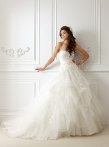 Bridal Dress: COLLECTION BRIDAL FALL 2011 - F472  Catalogue Color:  	IVORY (IV)Fabric-top: 	TULLE and ITALIAN SATINSkirt Length: 	Tiffany trainSize Range: 	4-28 