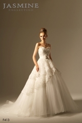 Bridal Dress: COLLECTION BRIDAL - F413  Catalogue Color:		IVORY (IV)	Fabric-top layer:		TULLE	Accessory:		N/A	Skirt Length:		Tiffany train	Size Range: 		4-28 