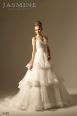 Bridal Dress: COLLECTION BRIDAL - F415  Catalogue Color:		IVORY (IV)	Fabric-top layer:		ORGANZA	Accessory:		N/A	Skirt Length:		Chapel train	Size Range: 		4-28 