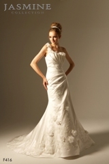 Bridal Dress: COLLECTION BRIDAL - F416  Catalogue Color:		IVORY (IV)	Fabric-top layer:		ITALIAN SATIN	Accessory:		N/A	Skirt Length:		Tiffany train	Size Range: 		4-28 