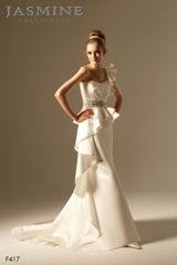 Bridal Dress: COLLECTION BRIDAL - F417  Catalogue Color:		IVORY (IV)	Fabric-top layer:		ITALIAN SATIN	Accessory:		N/A	Skirt Length:		Chapel train	Size Range: 		4-28 