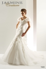 Bridal Dress: COLLECTION COUTURE - T433  Catalogue Color:		IVORY (IV)	Fabric-top layer:		LUX ORGANZA	Accessory:		N/A	Skirt Length:		Tiffany Train	Size Range: 		4-28 