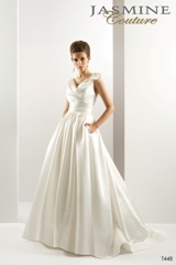 Bridal Dress: COLLECTION COUTURE - T448  Catalogue Color:		IVORY (IV)	Fabric-top layer:		SILK SATIN	Accessory:		N/A	Skirt Length:		Court train	Size Range: 		4-28 
