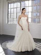 Bridal Dress: MGNY - EDWIGE/35006  BEADED LACE ON TULLE, DETACHABLE NET TRAIN WITH FLOWERCATHEDRAL VEIL TO MATCH STYLE # 35006: $198H2H LENGTH AVAILABLE: 55