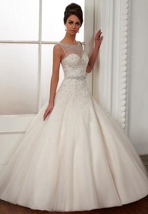 Wedding Dress - Madison COUTURE COLLECTION SPRING 2015 - Style 1442 - LACE & TULLE, BEADED SATIN BELT | Madison Bridal Gown