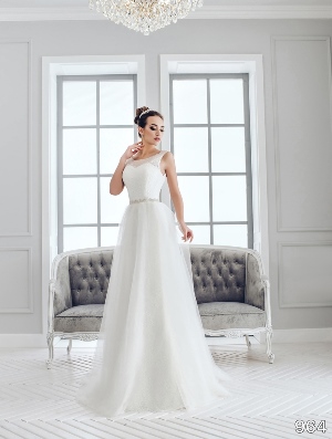 Wedding Dress - Sans Pareil Bridal Collection 2016: 964 - Sheer stretch illusion sleeveless A-line wedding dress with elegant floral details | SansPareil Bridal Gown