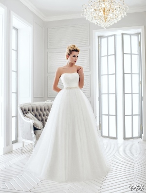 Wedding Dress - Sans Pareil Bridal Collection 2016: 988 - Two-in-one strapless gown with gathered tulle overlay skirt over fitted little white dress | SansPareil Bridal Gown