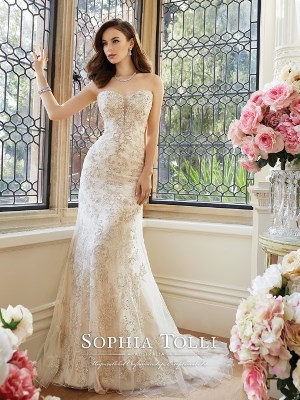 A-line Silhouette And Plunging Sweetheart Neckline wedding gown