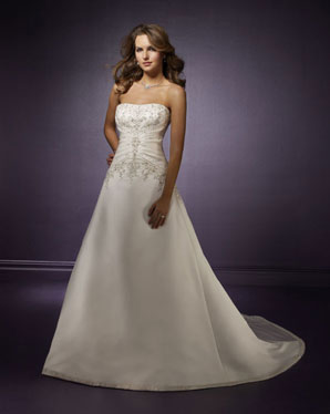 Bridal Dress: Blu: 4162 Duchess Satin with Embroidery