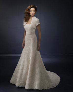 Bridal Dress: Blu: 4164 Alencon Lace with Satin Sash