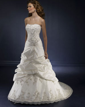Bridal Dress: Blu: 4165 Luxe Taffeta with Beaded Lace