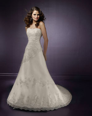 Bridal Dress: Blu: 4167 Vintage Lace on Plush Organza