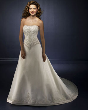 Bridal Dress: Blu: 4169 Satin Organza Trimmed with Duc