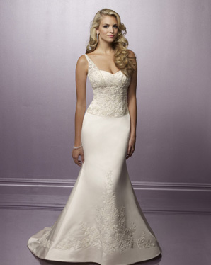 Bridal Dress: Blu: 4175 Duchess Satin with Embroidery