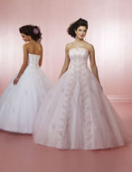 Quinceanera Dress: Quinceanera/Vizcaya: 81001 Tulle with Em  Scalloped embroidery trims the v-notched strapless neckline and cascades from the bodice onto the split-front, circular tulle skirt. Corset tie back closure and matching bolero jacket. Color Availability: White, Ballet Pink, Aqua, Watermelon 