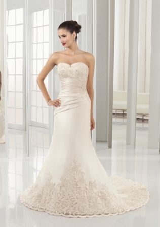 Bridal Dress: Mori Lee Bridal Collection: 2411 - Duchess Satin with Battenberg Embroidery  Available in 3 Lengths: 55