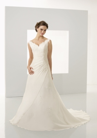 Bridal Dress: Bridal Blu Collection: 4527 - Delicate Chiffon with Lace  Colors: White, Ivory 