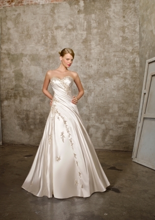 Bridal Dress: Mori Lee Bridal Collection: 2507 - Lustrous Satin with Embroidered appliques  Colors Available: White/Silver, Ivory/Silver. 