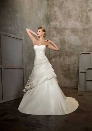 Bridal Dress: Mori Lee Bridal Collection: 2509 - Satin-Faced Taffeta with Beaded Lace