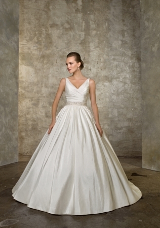 Bridal Dress: Mori Lee Blue Collection: 4608 - Luxe Taffeta with Beaded Sash