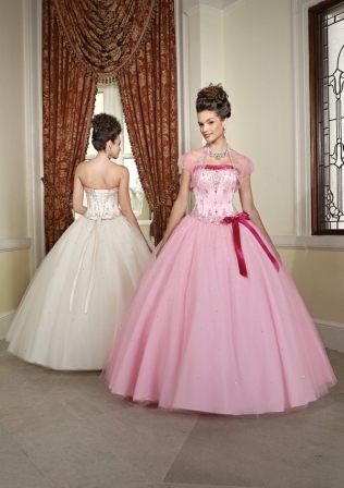 Quinceanera Dress: Quinceanera/Vizcaya: 87021 - Beaded Satin & Tulle with Ribbon Trim  Matching Bolero Jacket/Removable Ribbon Bow. Colors: Champagne/Blush, Bubble/Cerise, Black/Lime, Black/Cerise, Cerise, Sunshine 