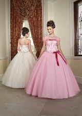 Quinceanera Dress: Quinceanera/Vizcaya: 87021 - Beaded Satin & Tulle with Ribbon Trim  Matching Bolero Jacket/Removable Ribbon Bow. Colors: Champagne/Blush, Bubble/Cerise, Black/Lime, Black/Cerise, Cerise, Sunshine 