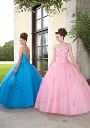 Quinceanera Dress: Quinceanera/Vizcaya: 87032 - Tulle with Embroidery  Matching Bolero Jacket. Colors: Bubble, Peacock, White 