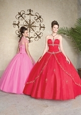 Quinceanera Dress: Quinceanera/Vizcaya: 87034 - Tulle with Embroidery  Matching Bolero Jacket. Colors: Scarlet, Princess Pink, White, Light Blue 