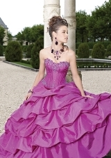 Quinceanera Dress: Quinceanera/Vizcaya: 87037 - Embroidered Taffeta with Three Dimensional Flowers  Matching Bolero Jacket. Colors: Bright Purple, White, Aqua, Raspberry 