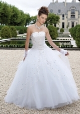 Quinceanera Dress: Quinceanera/Vizcaya: 87038 - Beaded Tulle  Matching Stole. Colors: White, Scarlet, Light Blue, Ballet Pink, Sunshine 
