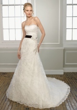 Bridal Dress: Mori Lee Bridal FALL 2011 Collection: 1660 - Embroidered Lace with Beading  Satin waist sash with flower comes in matching color to gown and black. Colors: White/Silver, Ivory/Silver. Available in three lengths: 55