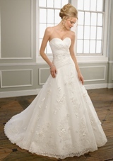 Bridal Dress: Mori Lee Bridal FALL 2011 Collection: 1663 - Duchess Satin and Organza with Floral Lace Appliques  Colors: White/Silver, Ivory/Silver. Available in three lengths: 55