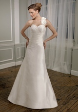 Bridal Dress: Mori Lee Voyage FALL 2011 Collection: 6714 - Luxe Taffeta  Removable flower, one-shoulder strap. Colors: White, Ivory. Sizes Available: 2-28.  