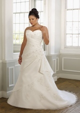 Bridal Dress: Mori Lee Julietta: 3094 - Satin faced Taffeta and Organza with Lace Appliques  Colors: White, Ivory. Sizes Available: 16W-32W.  