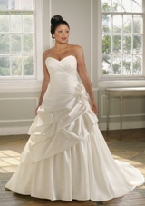 Bridal Dress: Mori Lee Julietta: 3096 - Satin-Faced Taffeta  Removable feathered flowers. Colors: White, Ivory. Sizes Available: 16W-32W. 