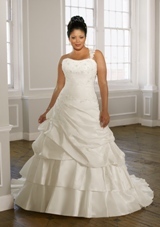 Bridal Dress: Mori Lee Julietta: 3098 - Radiant Taffeta with Alencon Lace  Removable Lace one shoulder strap. Colors: White, Ivory. Sizes Available: 16W-32W. Available in three lengths: 55