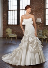 Bridal Dress: Mori Lee Blue Collection: 4802 - Lustrous Satin  Removable flowers. Colors: White, Ivory, Light Gold. Sizes Available: 2-28.  